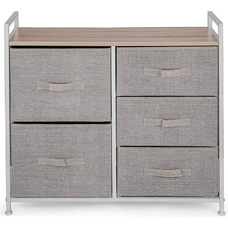 Five Drawer Storage Organization Unit with Fabric Folding Baskets